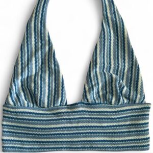 H&M Blue Striped Halter Neck Crop Top Size Small Summer Beach